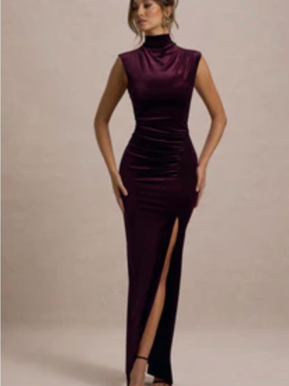 Club L London Sleeveless Velvet Maxi Dress in Plum